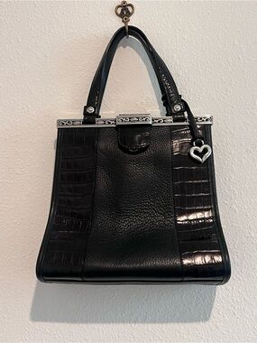 Brighton Black Leather Croc Embossed Handbag